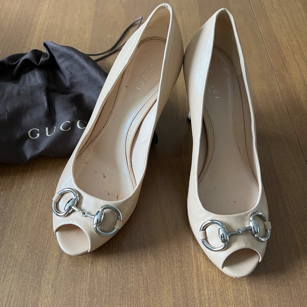 Gucci - Horsebit Accent Leather Pumps, Tan, Size 37.5